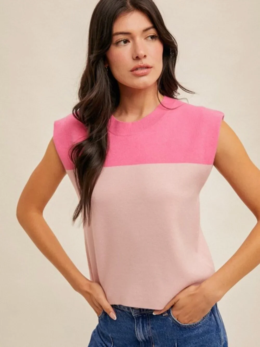 Hem & Thread Pink Colorblock Muscle Tee - Picture 4 of 5